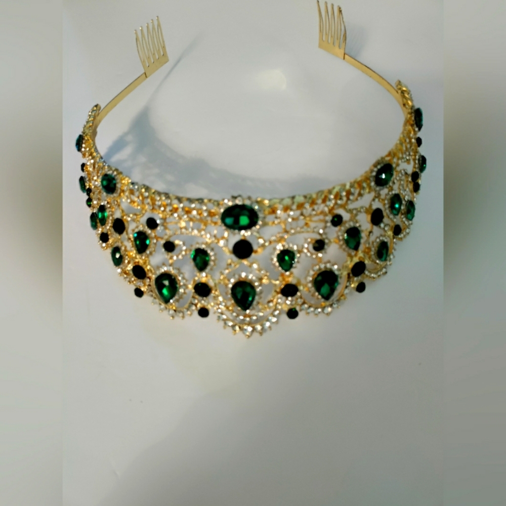 Jeweled Tiara Gold & Green, Calling All Queens, May Ladies, Divas & Glam Girls.